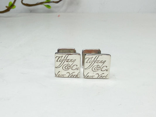 Vintage Tiffany 925 Script Logo Square Cufflinks SS233