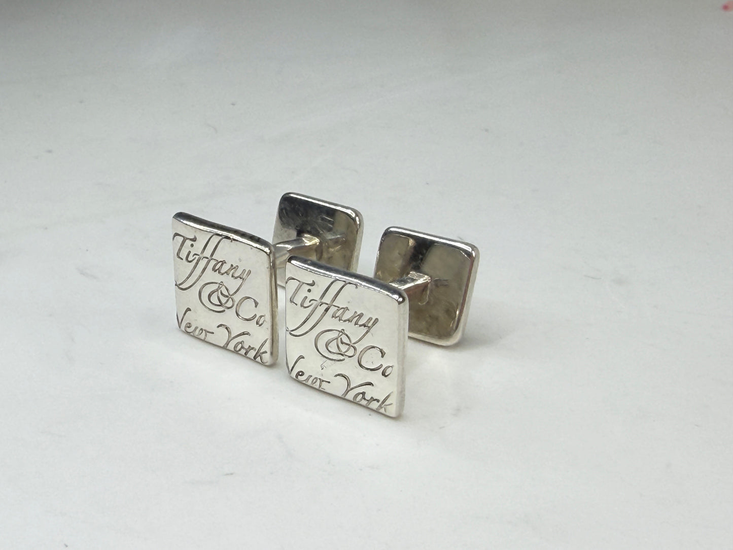Vintage Tiffany 925 Script Logo Square Cufflinks SS233