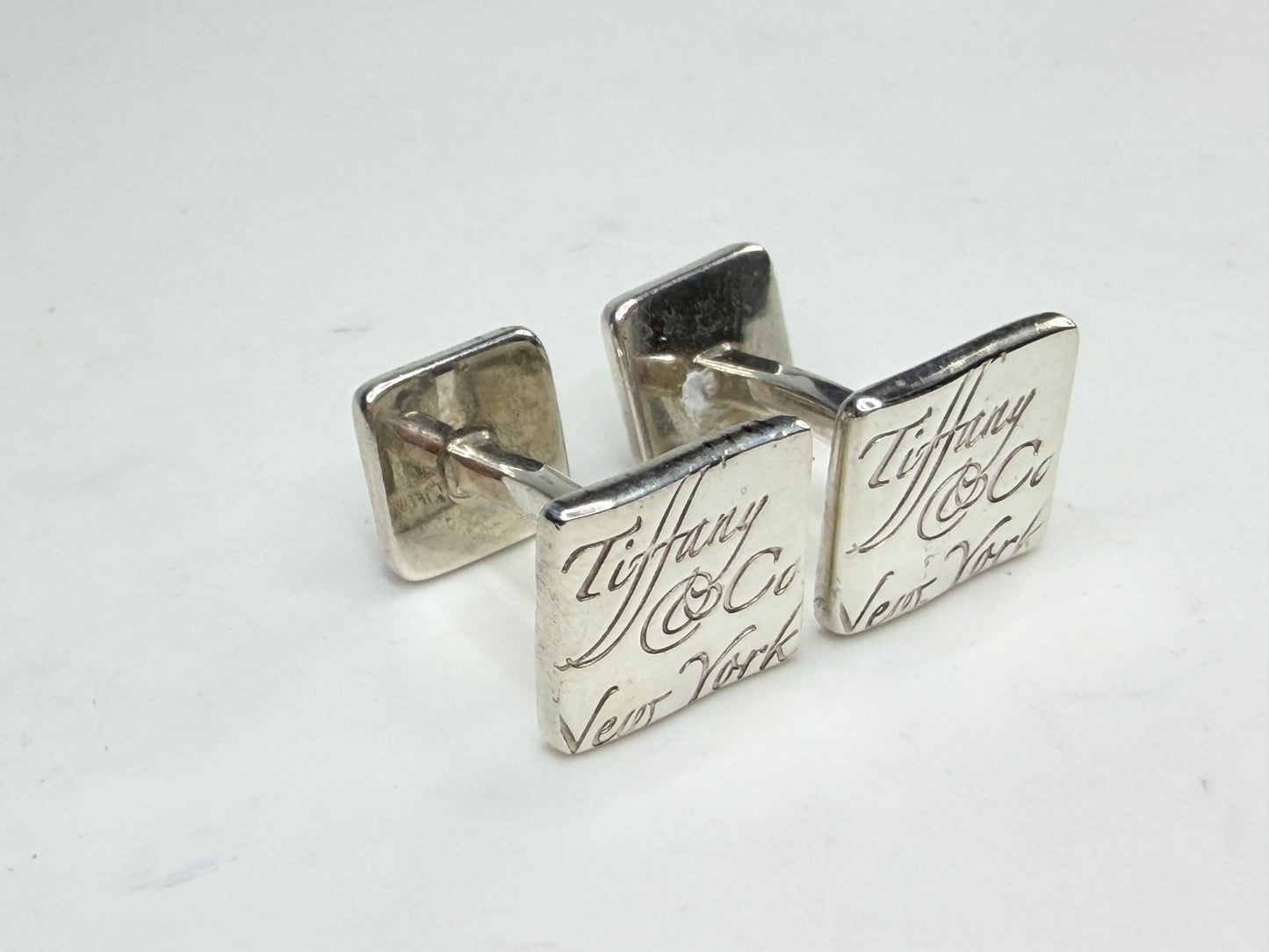 Vintage Tiffany 925 Script Logo Square Cufflinks SS233