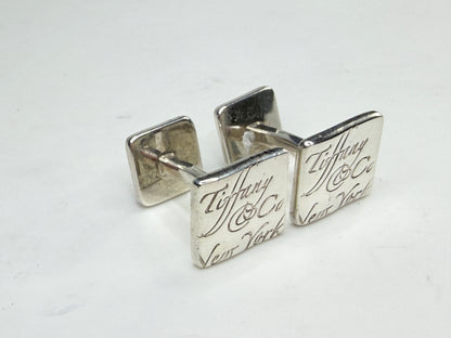 Vintage Tiffany 925 Script Logo Square Cufflinks SS233