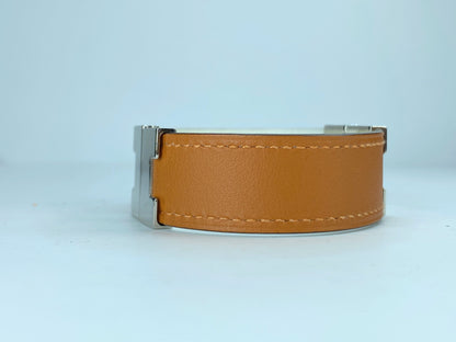 HERMES orange leather Bracelet Silver both-sides Hardware 23.9g 6.5" GS234