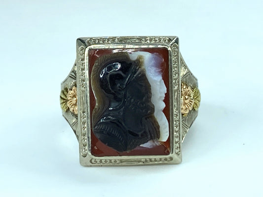 14 Karat bicolor Gold Vintage 3D Onyx Cameo Ring 9.3g s11 JR9703