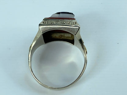 14 Karat bicolor Gold Vintage 3D Onyx Cameo Ring 9.3g s11 JR9703