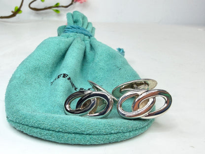 Vintage Tiffany 925 Script Logo Interlocking Plaque Cufflinks SS235