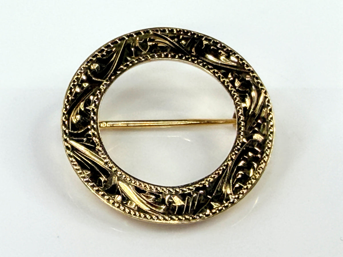 Antique Early 1900s 14K Gold Openwork Floral Circle Brooch Pin 3.9g 1 1/8"JR2199