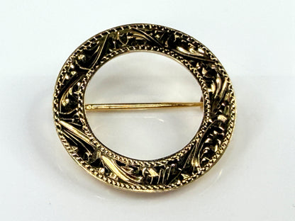 Antique Early 1900s 14K Gold Openwork Floral Circle Brooch Pin 3.9g 1 1/8"JR2199