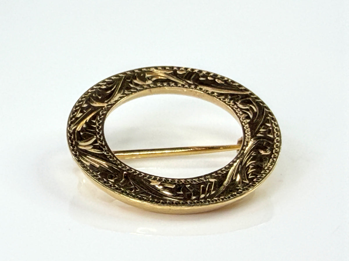 Antique Early 1900s 14K Gold Openwork Floral Circle Brooch Pin 3.9g 1 1/8"JR2199