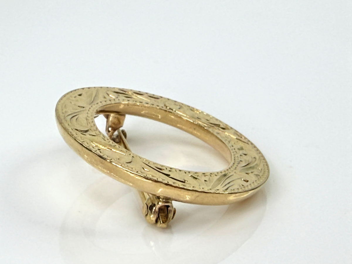 Antique Early 1900s 14K Gold Openwork Floral Circle Brooch Pin 3.9g 1 1/8"JR2199