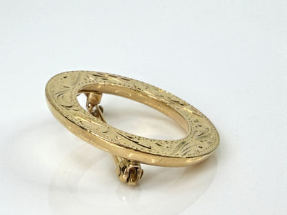 Antique Early 1900s 14K Gold Openwork Floral Circle Brooch Pin 3.9g 1 1/8"JR2199