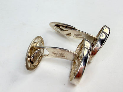 Vintage Tiffany 925 Script Logo Interlocking Plaque Cufflinks SS235
