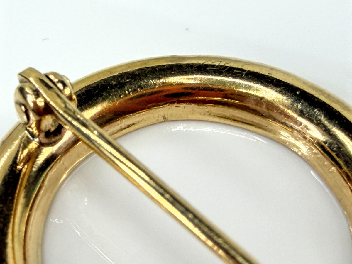 Antique Early 1900s 14K Gold Openwork Floral Circle Brooch Pin 3.9g 1 1/8"JR2199