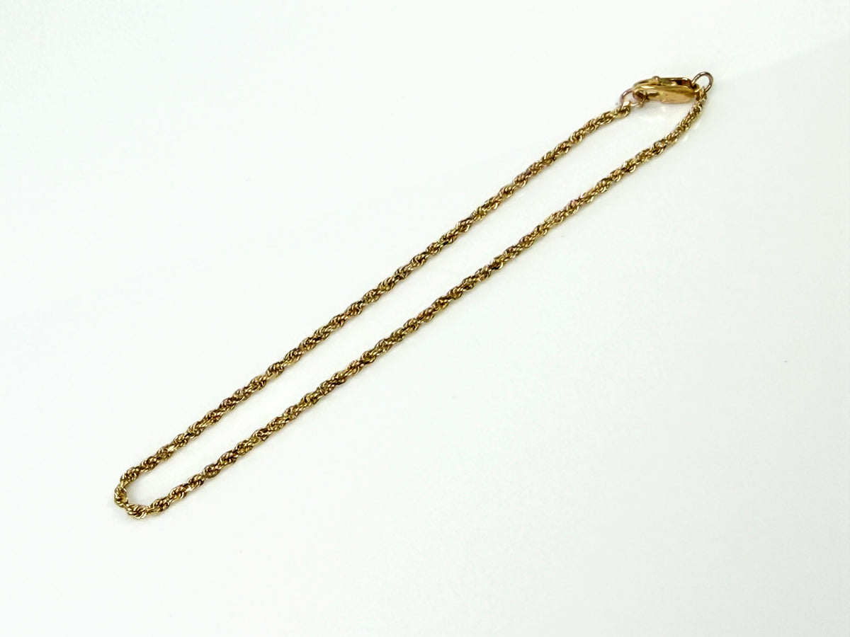 14K Yellow Gold 1.5mm Rope Chain Bracelet 7"-7.25" 1.5g JR2210