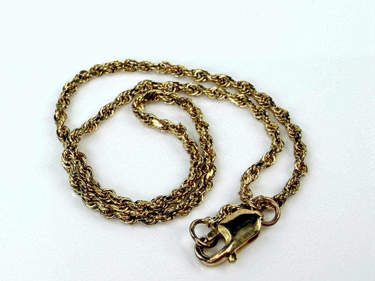 14K Yellow Gold 1.5mm Rope Chain Bracelet 7"-7.25" 1.5g JR2210