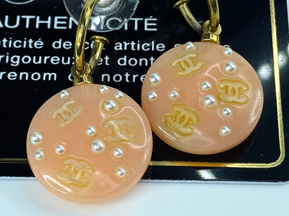 Chanel 03P Pink Pearl CC Pierce Drop Earrings 1014c14 Authentic JR9705