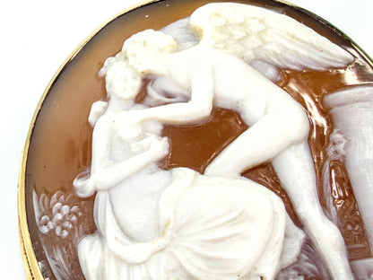 Vintage Mid-Century 14K Shell Cameo Mythological Brooch 10.6g 2.0"x 1 3/4"JR2201