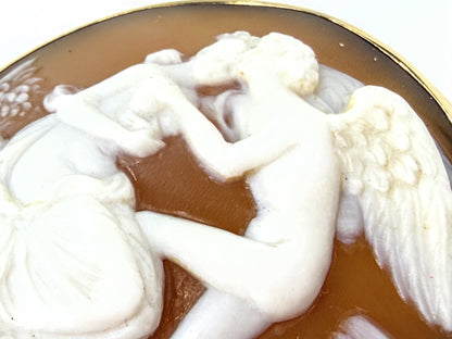 Vintage Mid-Century 14K Shell Cameo Mythological Brooch 10.6g 2.0"x 1 3/4"JR2201
