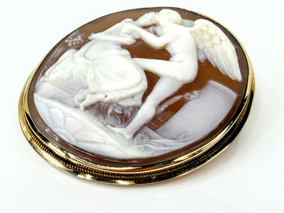 Vintage Mid-Century 14K Shell Cameo Mythological Brooch 10.6g 2.0"x 1 3/4"JR2201