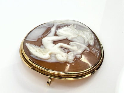 Vintage Mid-Century 14K Shell Cameo Mythological Brooch 10.6g 2.0"x 1 3/4"JR2201