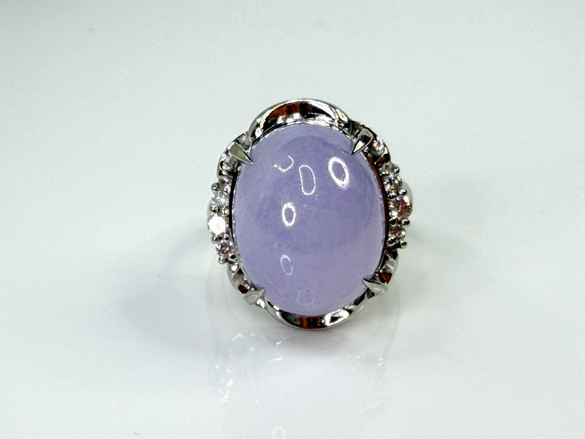 Vintage Platinum 16.97ct Natural Lavender Jade Diamond Cocktail Ring s6 14.7g JR2202