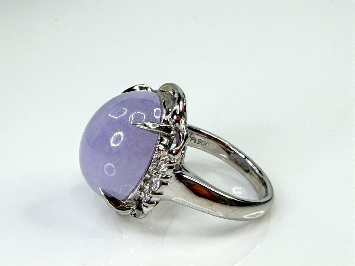 Vintage Platinum 16.97ct Natural Lavender Jade Diamond Cocktail Ring s6 14.7g JR2202