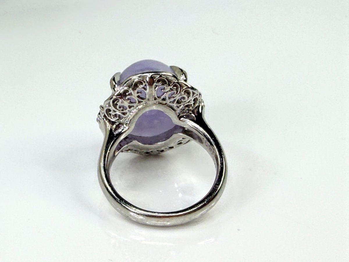 Vintage Platinum 16.97ct Natural Lavender Jade Diamond Cocktail Ring s6 14.7g JR2202