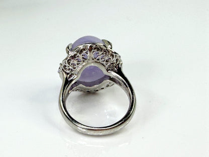 Vintage Platinum 16.97ct Natural Lavender Jade Diamond Cocktail Ring s6 14.7g JR2202