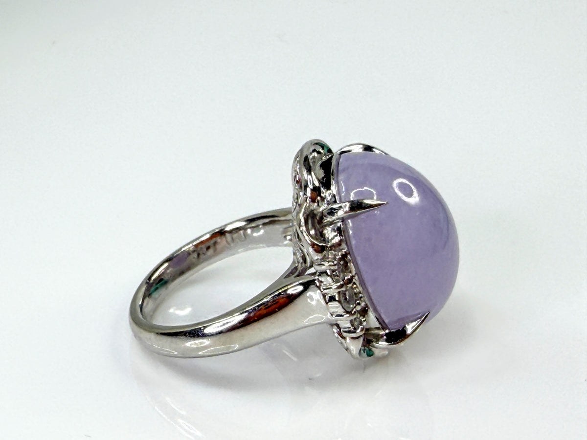 Vintage Platinum 16.97ct Natural Lavender Jade Diamond Cocktail Ring s6 14.7g JR2202