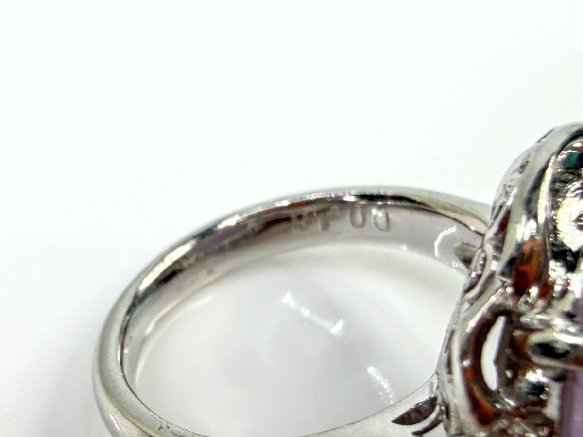 Vintage Platinum 16.97ct Natural Lavender Jade Diamond Cocktail Ring s6 14.7g JR2202