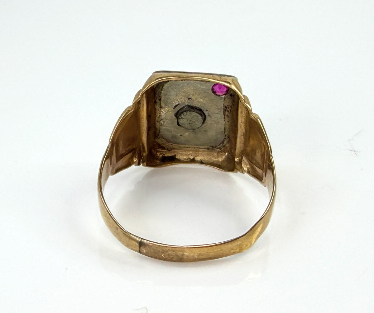 Antique 10K Two Tone Gold Ruby Initial B Signet Ring Size 11 3.5g 3.5g JR2203