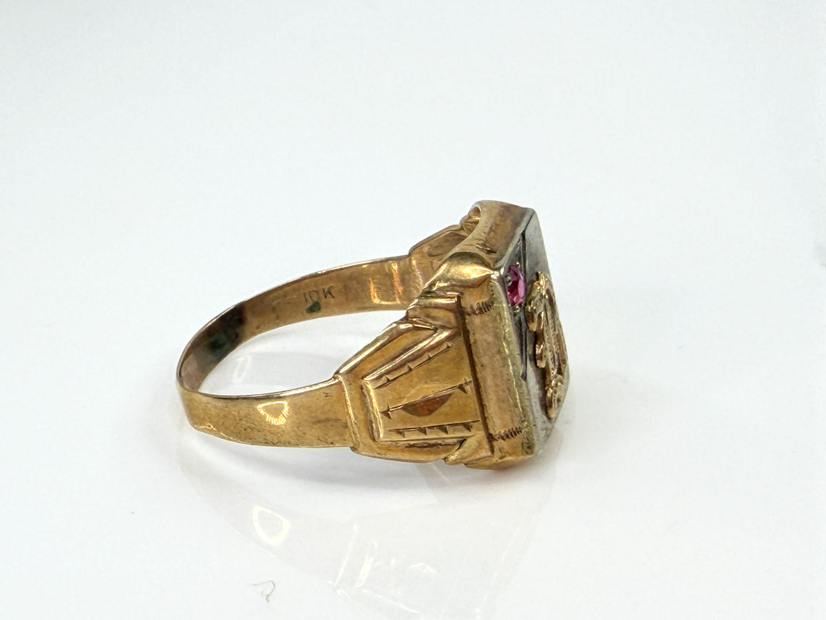 Antique 10K Two Tone Gold Ruby Initial B Signet Ring Size 11 3.5g 3.5g JR2203