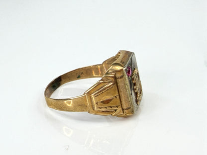 Antique 10K Two Tone Gold Ruby Initial B Signet Ring Size 11 3.5g 3.5g JR2203