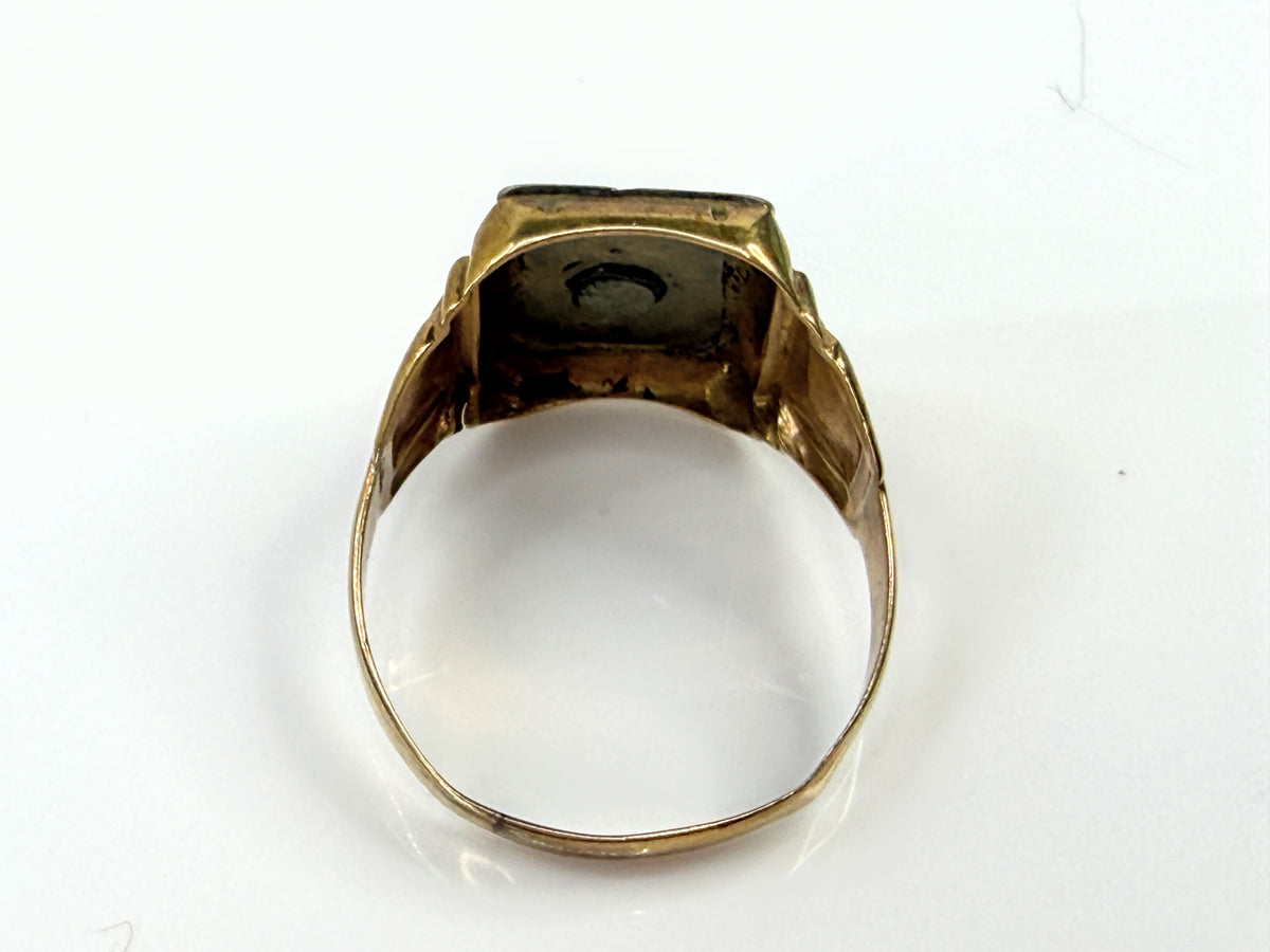 Antique 10K Two Tone Gold Ruby Initial B Signet Ring Size 11 3.5g 3.5g JR2203