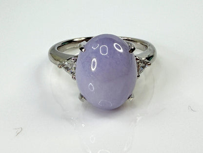 Platinum 3.46ct Natural Lavender Jade 0.16ct Trillion Diamond Ring 8.3g JR2204