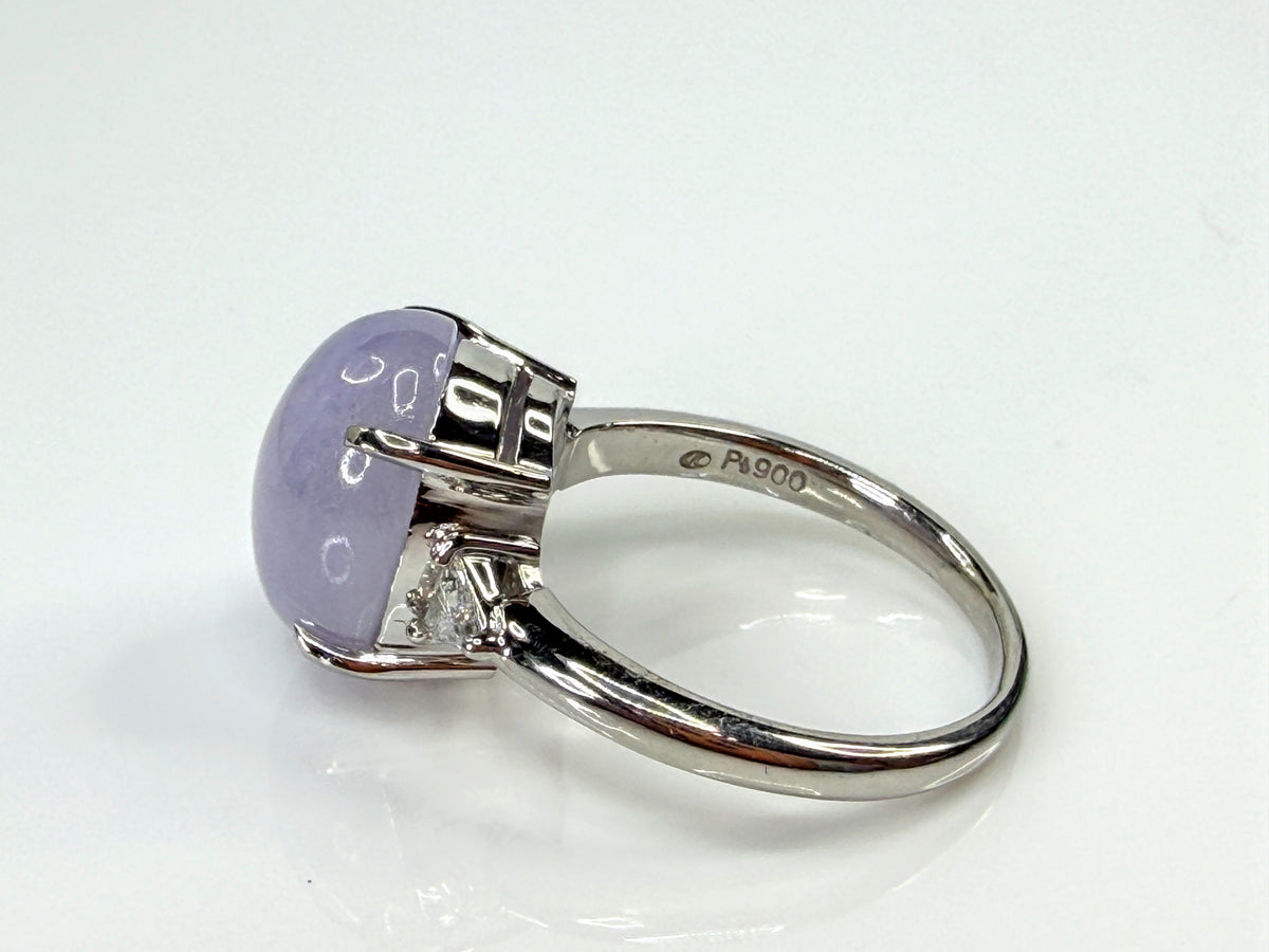 Platinum 3.46ct Natural Lavender Jade 0.16ct Trillion Diamond Ring 8.3g JR2204