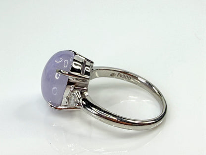 Platinum 3.46ct Natural Lavender Jade 0.16ct Trillion Diamond Ring 8.3g JR2204