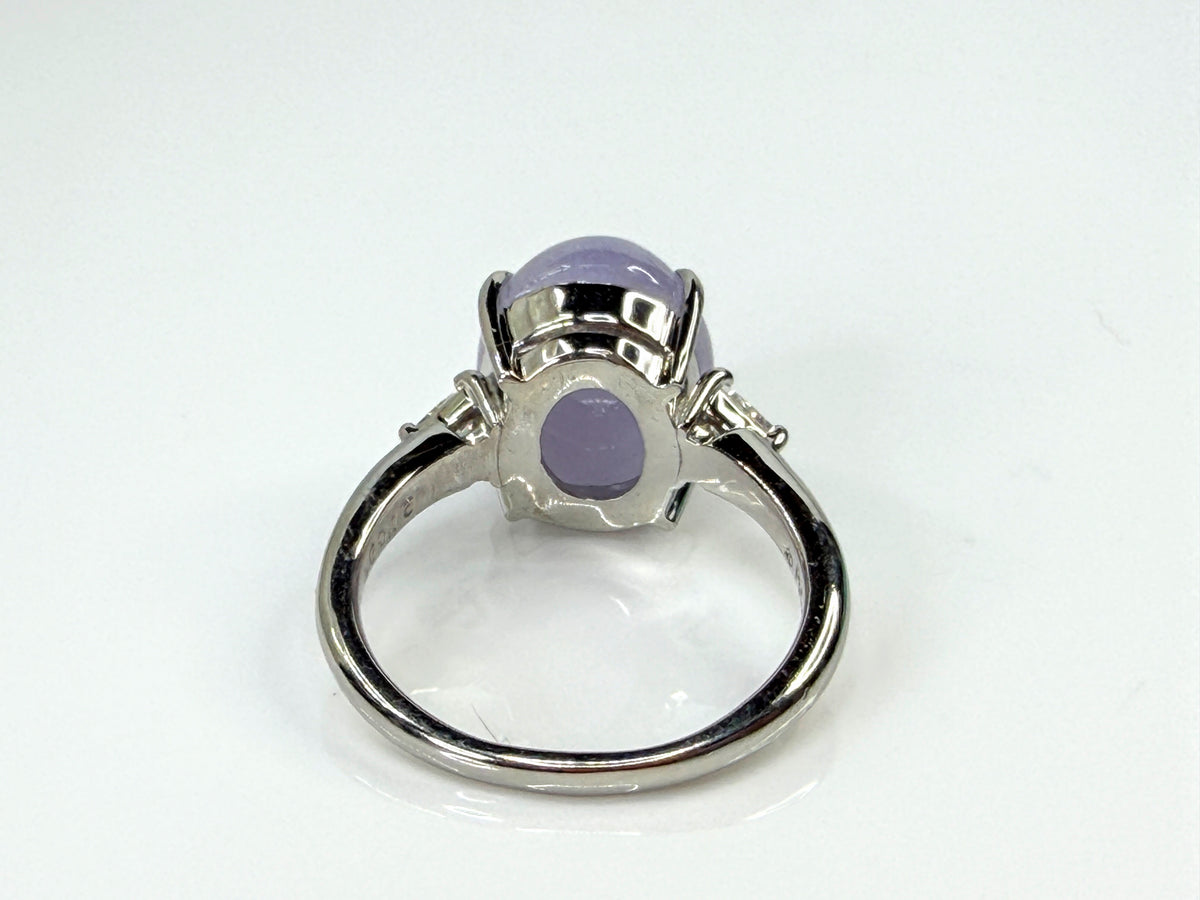 Platinum 3.46ct Natural Lavender Jade 0.16ct Trillion Diamond Ring 8.3g JR2204