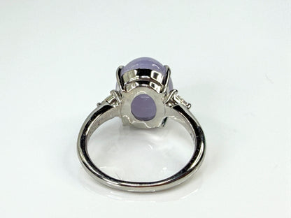 Platinum 3.46ct Natural Lavender Jade 0.16ct Trillion Diamond Ring 8.3g JR2204