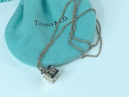 Tiffany & Co Atlas Silver Roman Numerals Square Cube Pendant Necklace JR9723