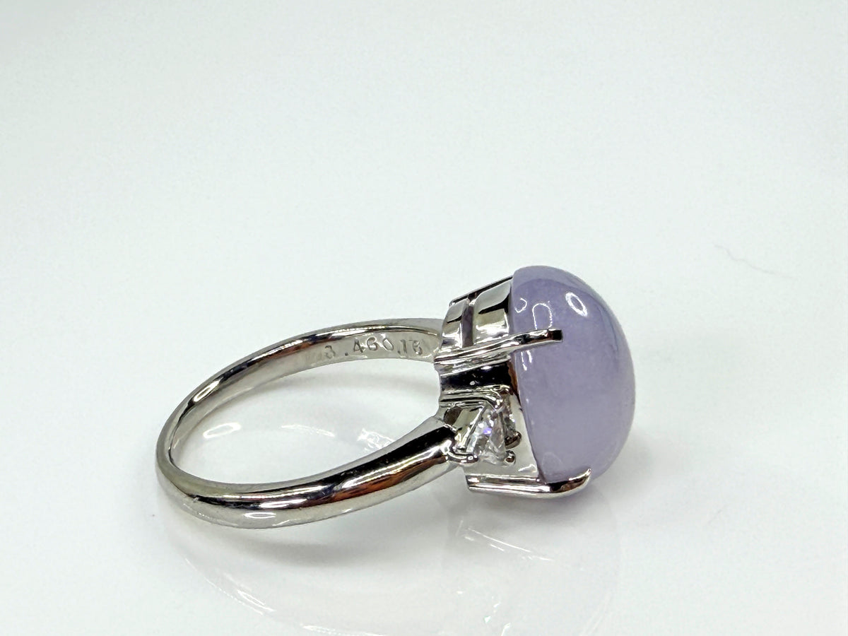 Platinum 3.46ct Natural Lavender Jade 0.16ct Trillion Diamond Ring 8.3g JR2204