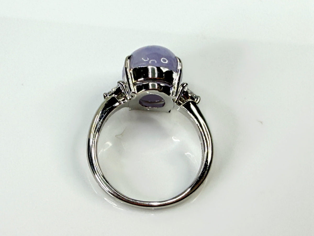 Platinum 3.46ct Natural Lavender Jade 0.16ct Trillion Diamond Ring 8.3g JR2204