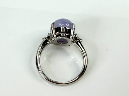 Platinum 3.46ct Natural Lavender Jade 0.16ct Trillion Diamond Ring 8.3g JR2204