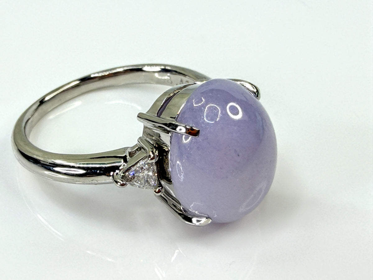 Platinum 3.46ct Natural Lavender Jade 0.16ct Trillion Diamond Ring 8.3g JR2204