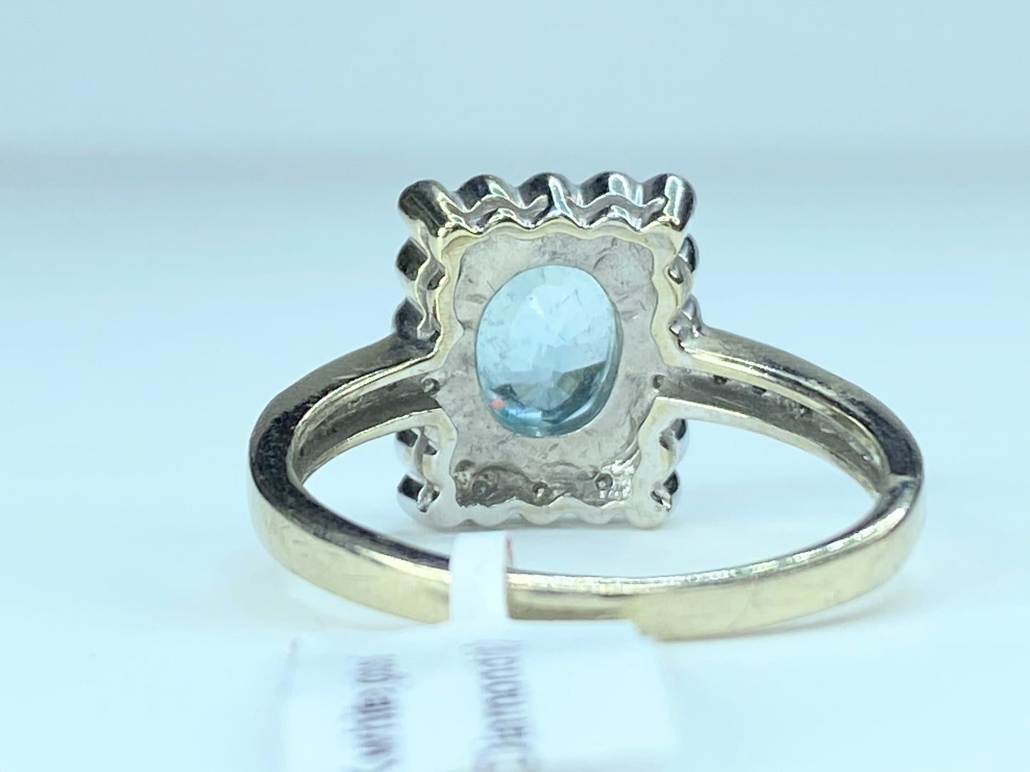 Swiss Blue oval Topaz Diamond 14K bi-tone ring 4.7g s8.25 JR9074