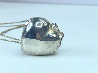 Sterling Silver 1" Heart Locket Marcasite Necklace 925 13.2g 24" x 1mm JR865