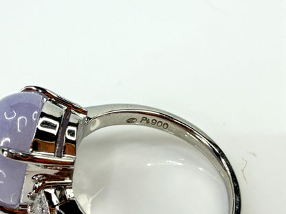 Platinum 3.46ct Natural Lavender Jade 0.16ct Trillion Diamond Ring 8.3g JR2204
