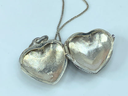 Sterling Silver 1" Heart Locket Marcasite Necklace 925 13.2g 24" x 1mm JR865