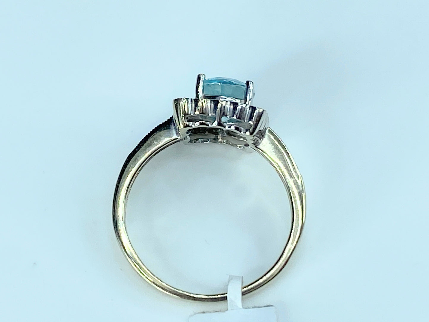 Swiss Blue oval Topaz Diamond 14K bi-tone ring 4.7g s8.25 JR9074