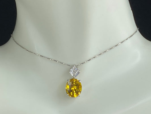 Certified Platinum 2.67ct oval faceted Citrine Diamond necklace