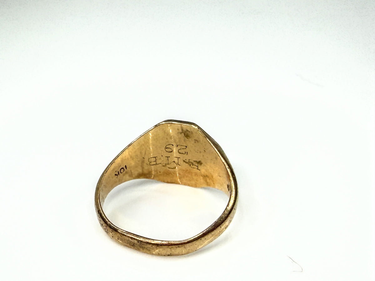 Antique 10K Two-tone Gold Black Enamel Octagonal Signet Ring Size 5.25 JR2206