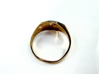 Antique 10K Two-tone Gold Black Enamel Octagonal Signet Ring Size 5.25 JR2206